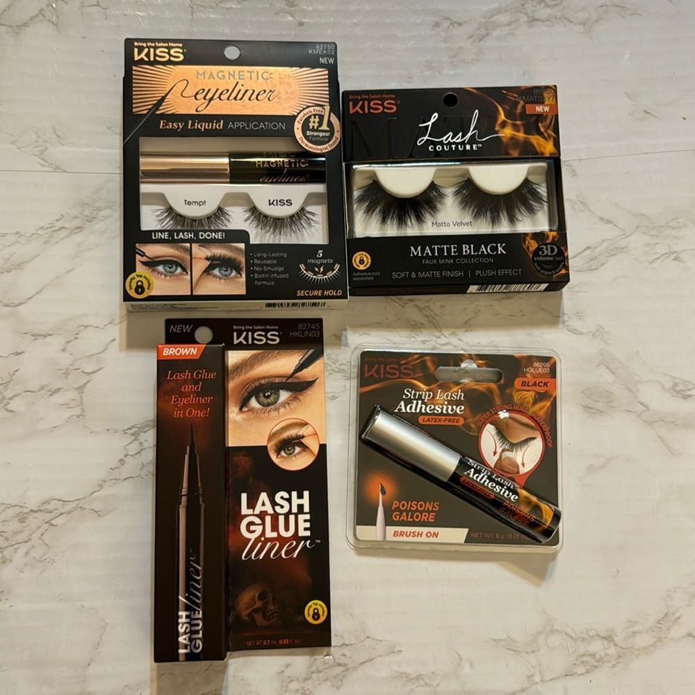 Kiss lash couture and magnetic lashes bundle with lash glue and liner